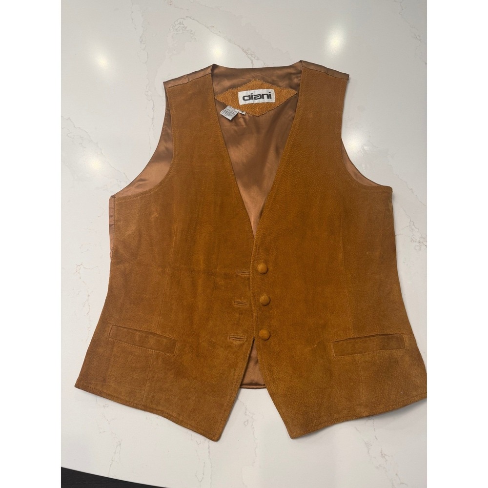 Diani Vintage Cognac Brown Suede Leather Vest Women's Medium Western Boho Button